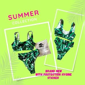 NEW High Waisted Bikini in size SMALL, Palm Tree Print, Tropical Design, Cheeky